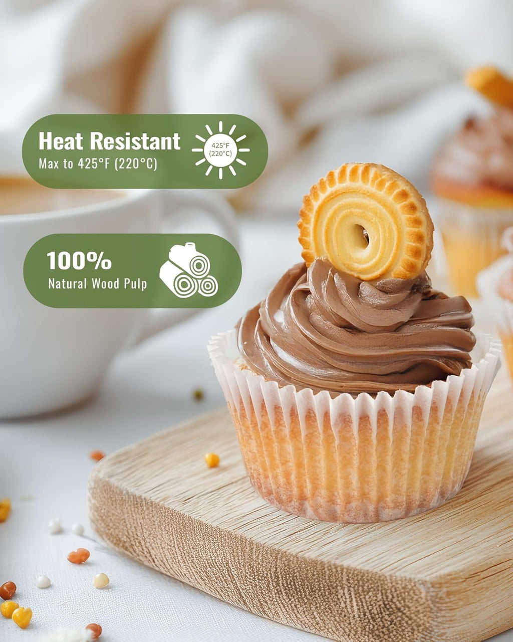 200pcs Standard White Cupcake Liners for Baking, Upgraded Natural Muffin Liners, Balance Non-Stick & Non-Slip, Greaseproof Parchment Paper, Cupcake Wrapper for Party, Wedding, Christmas