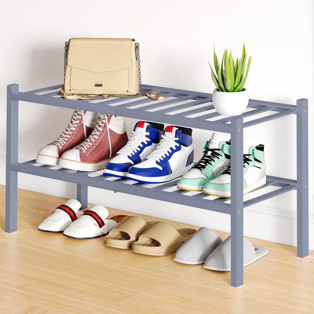 Smiry Shoe Rack, 3 Tier Bamboo Shoe Organizer, Stackable Free Standing Wooden Shoe Storage Shelf for Closet, Entryway, Front Door Entrance, Natural