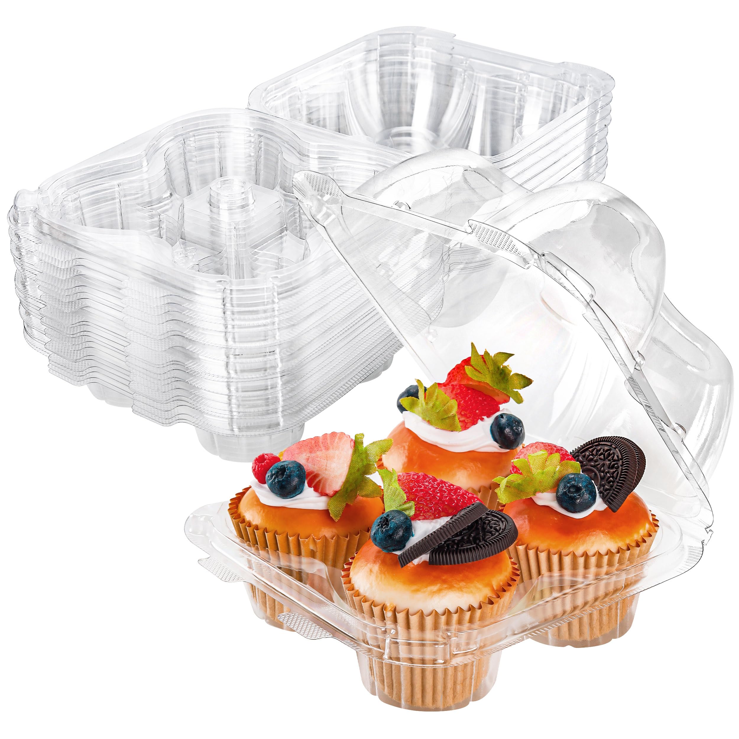 4 Compartment Cupcake Containers 20 Pack Cupcake Holder with Connected Airtight Lid Cupcake Boxes for 80 Cupcakes Muffins, BPA Free, Standard Size