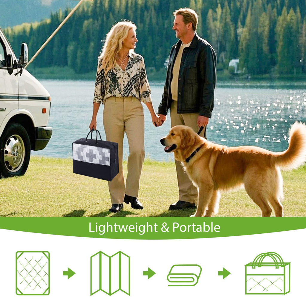 Smiry Waterproof Outdoor Rug 5x8 ft, Reversible Plastic Straw Patio Camping Rugs, Outdoor Indoor RV Mat Carpet for Patio, Outside Entry, Backyard, Deck, Bench, Picnic, Camper, Black & Beige