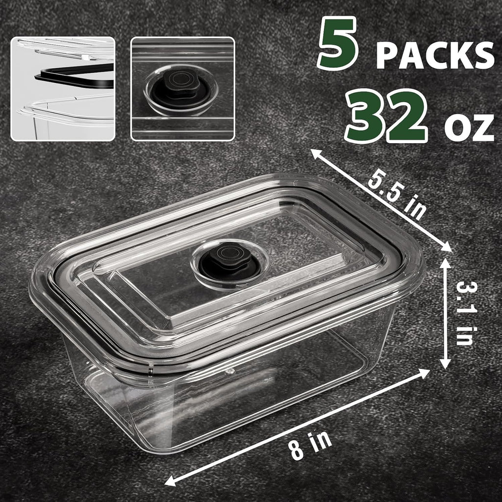 5 PCS Food Storage Containers with lids, 32 OZ Crysta-Clear Kitchen Food Containers for Pantry & Kitchen Storage and Organization, Airtight BPA-Free Microwave Dishwasher Safe Meal Prep Containers