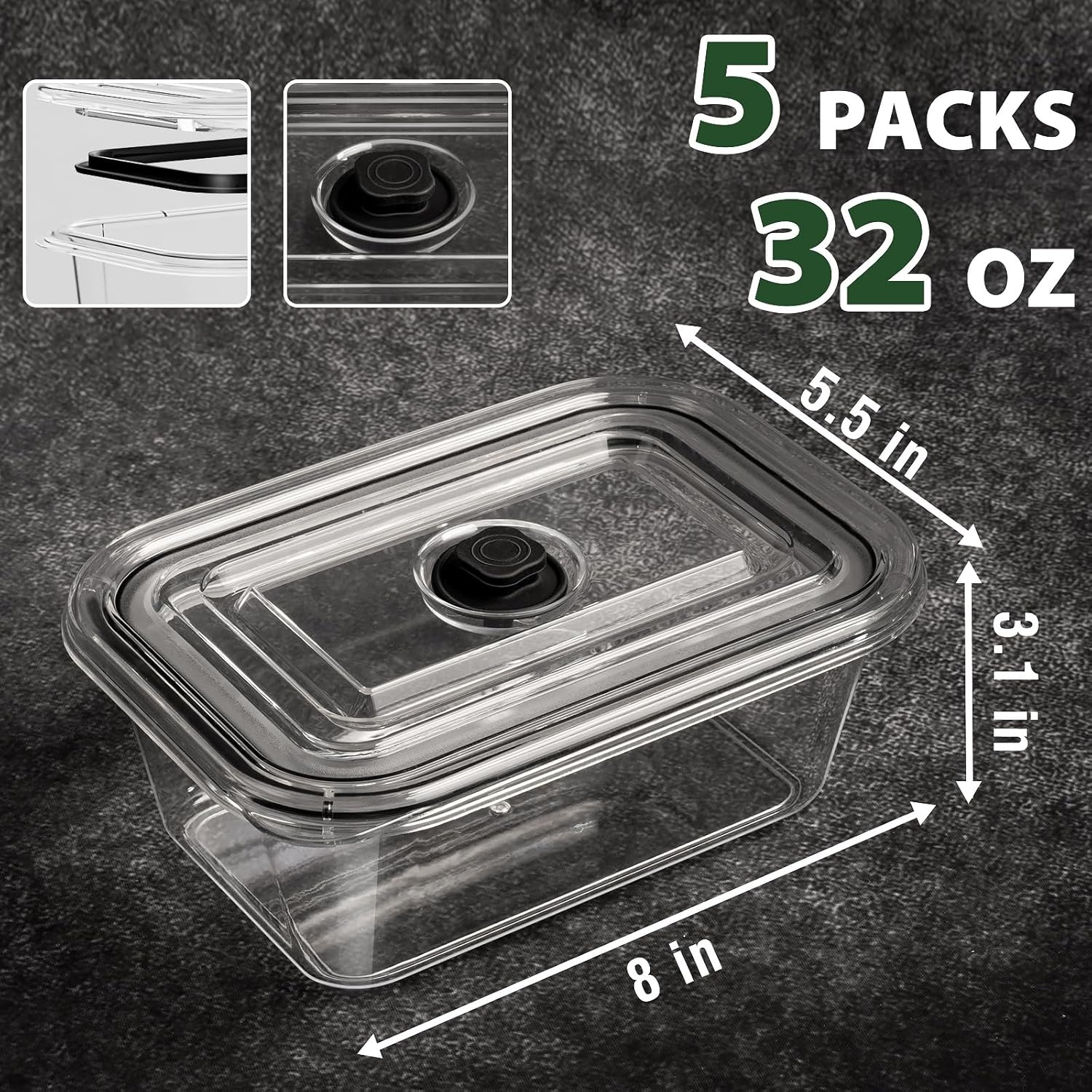 5 PCS Food Storage Containers with lids, 32 OZ Crysta-Clear Kitchen Food Containers for Pantry & Kitchen Storage and Organization, Airtight BPA-Free Microwave Dishwasher Safe Meal Prep Containers