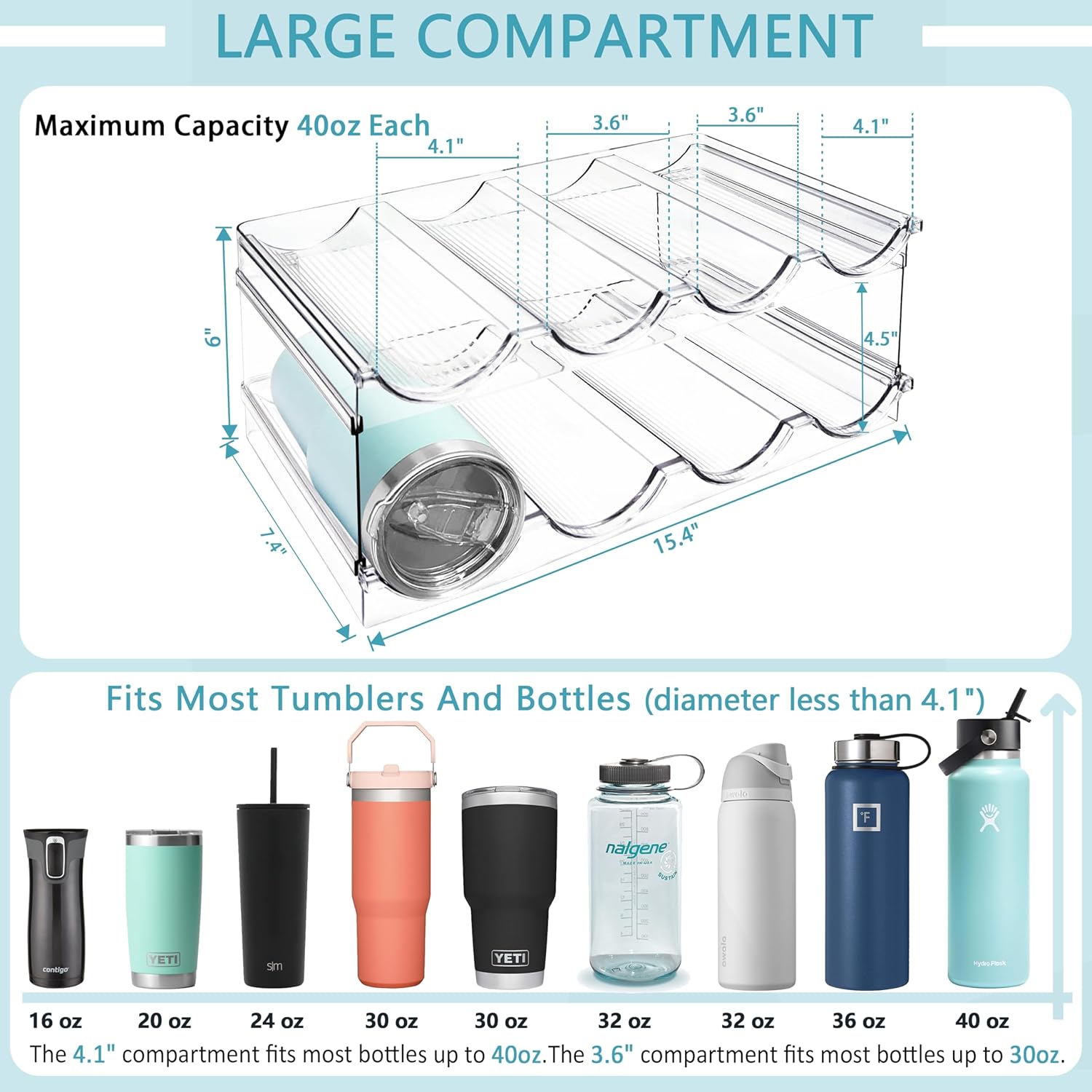 Homecor Large Silverware Drawer Organizer+ 2 Pack Water Bottle Organizer for 40 oz