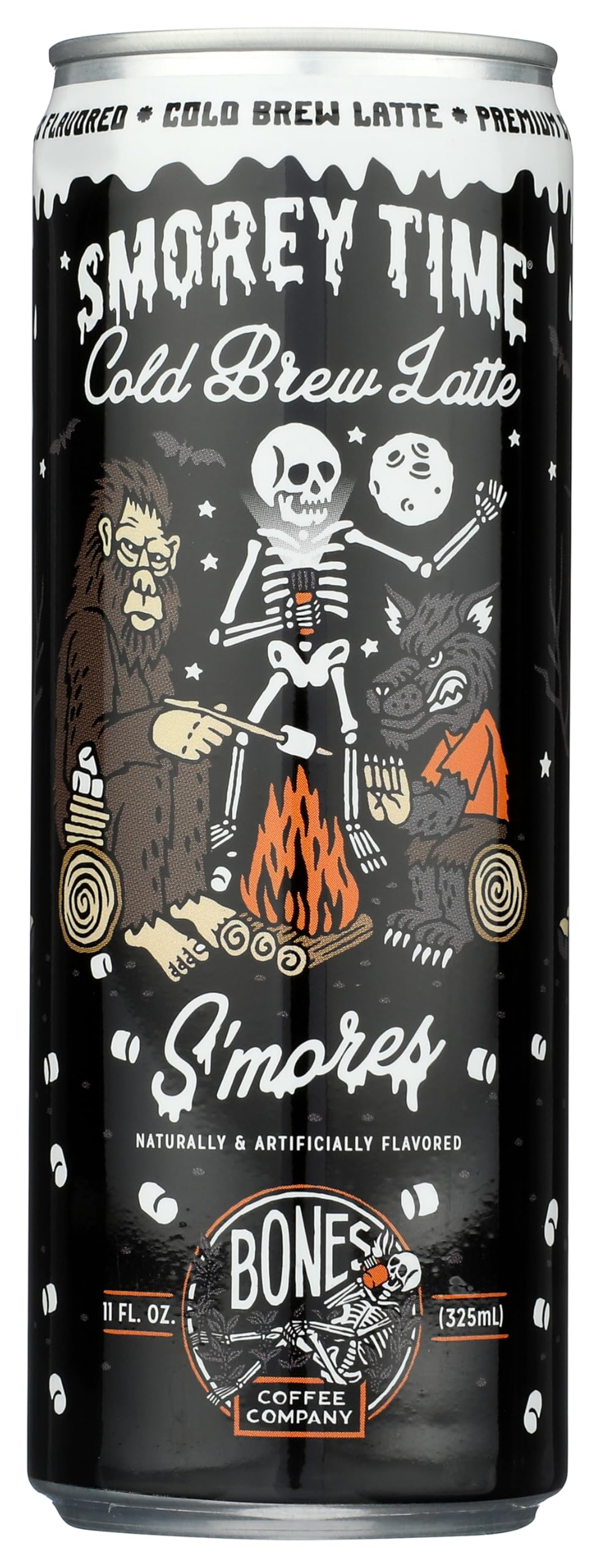 Bones Coffee Company S'mores Iced Coffee Latte - S'mores Flavored Canned Coffee Drink - 12 Pack Cans - 11 Oz Each