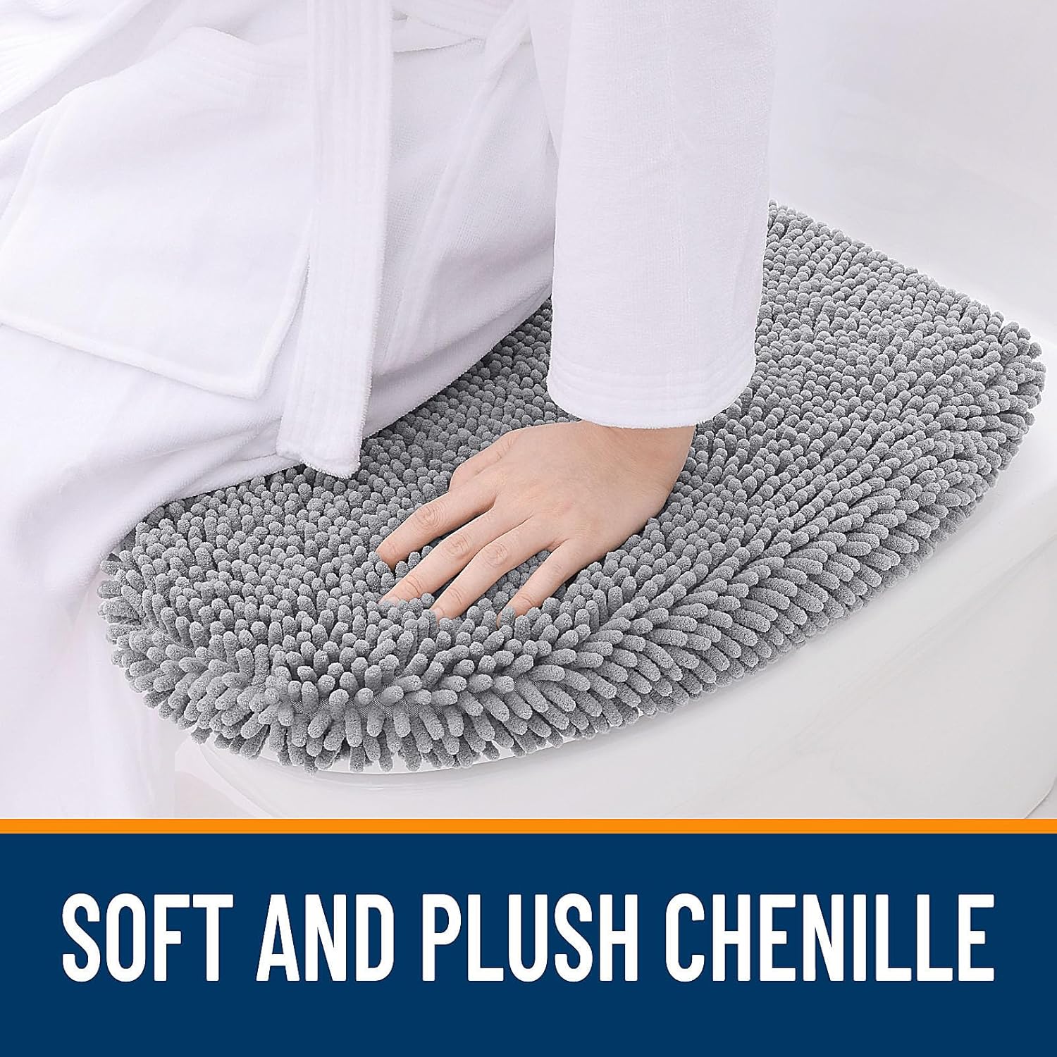 OLANLY Soft Chenille Bathroom Toilet Lid Cover, Machine Washable Seat Covers, 17.5x15, Stays in Place Rubber Backing, Fits Most Round, Elongated and Oblong Lids, Accessories Decor, Gray