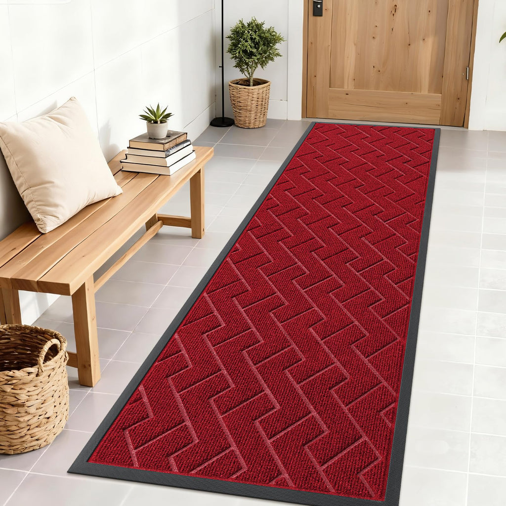 OLANLY Front Door Mat Indoor Outdoor Entrance, Waterproof All-Season, All-Weather Doormat, Sturdy Natural Rubber, Fade Resistant, Low Profile, Easy Clean Patio Porch Entryway Mat, 29.5x17, Black