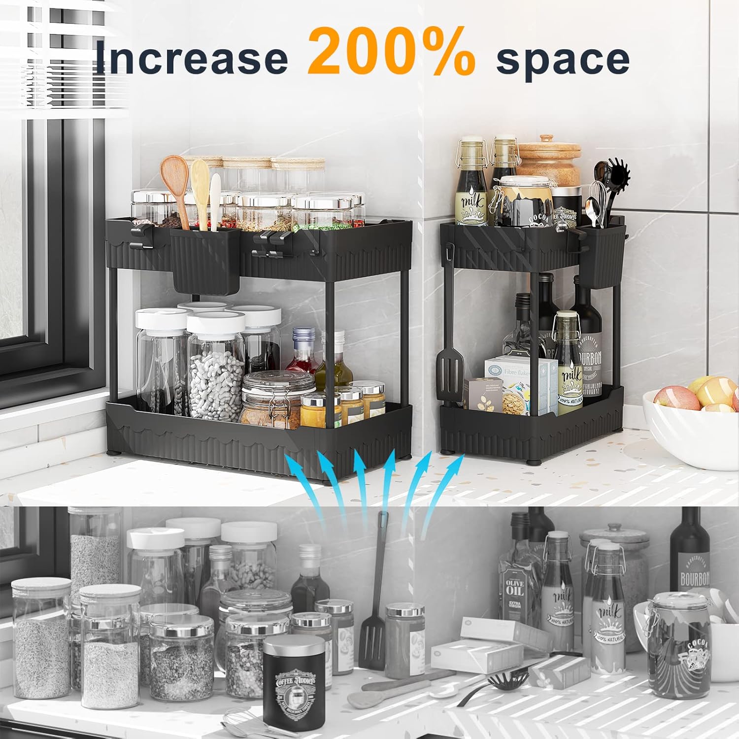 Bathroom Organizers and Storage, Under Sink Organizers and Storage Black, 2 Pack Cabinet Organizer Black