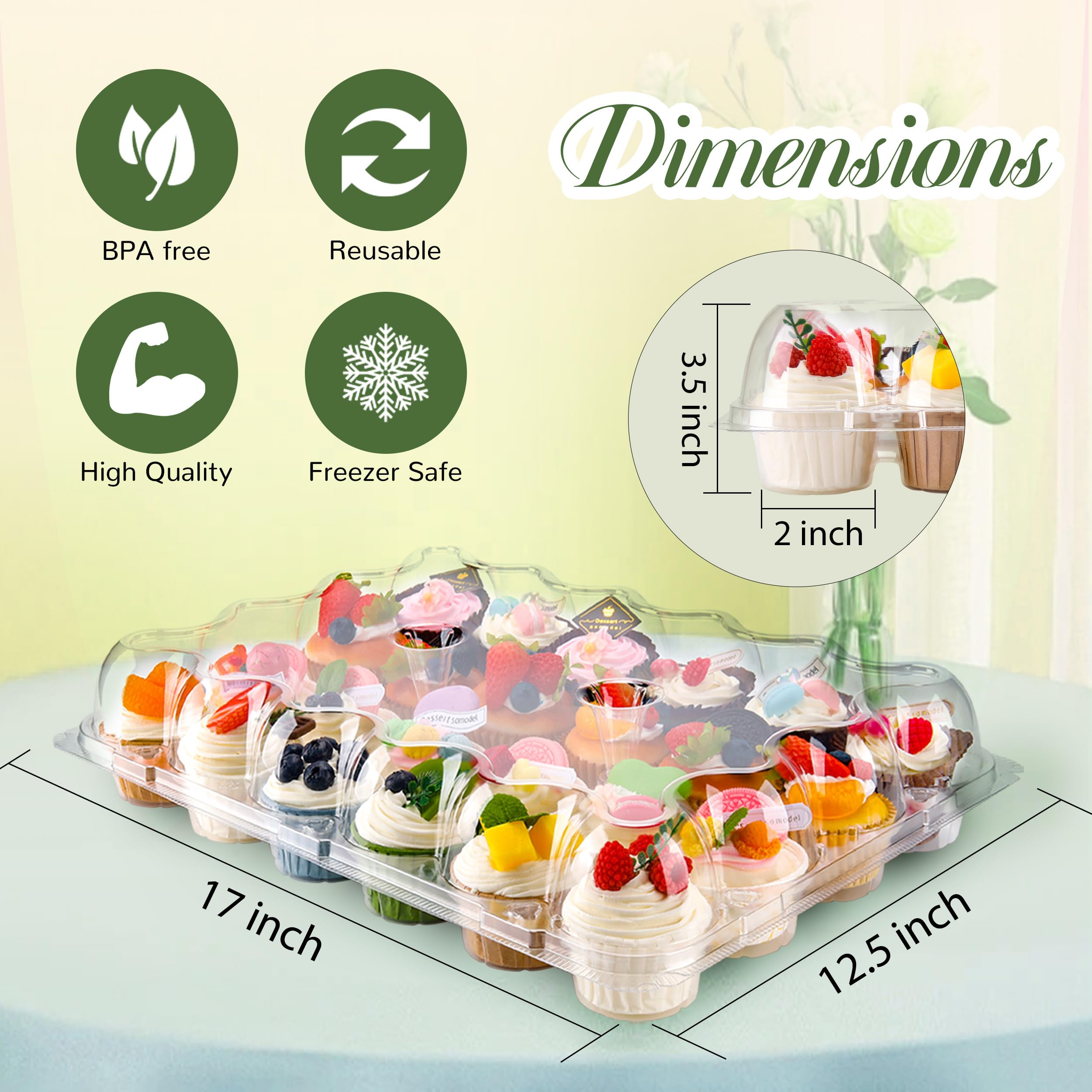 24 Count Cupcake Containers 10 Pack Cupcake Holders Plastic Stackable Cupcake Boxes with Detachable Tall Dome Lids and 240 Liners for 240 Cupcakes, BPA Free, Standard Size