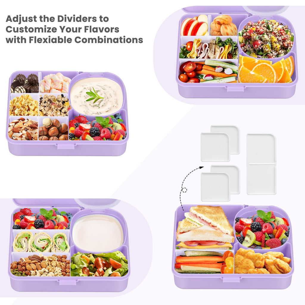 Snack Box Container for Kids Adults Reusable Snackle Box with Adjustable Dividers Airtight Snack Organizer with Compartents Toddler Bento Lunch Box Leak Proof for Office,School,Travel,Outdoor