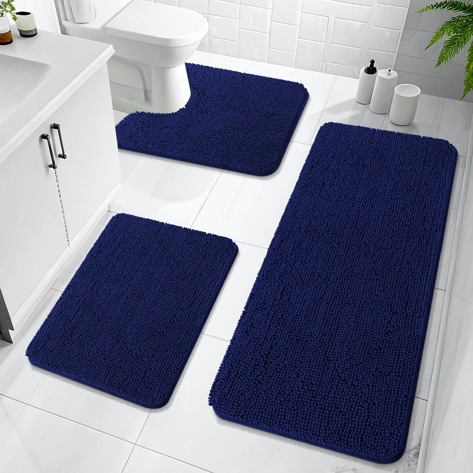 OLANLY Bathroom Rugs Sets 3 Piece, Soft Absorbent Chenille Bath Mats and U-Shaped Contour Toilet Rug, Quick Dry, Home Decor Accessories, Bath Mat Set for Bathroom (30"x20"+24"x16"+24"x20", Grey)
