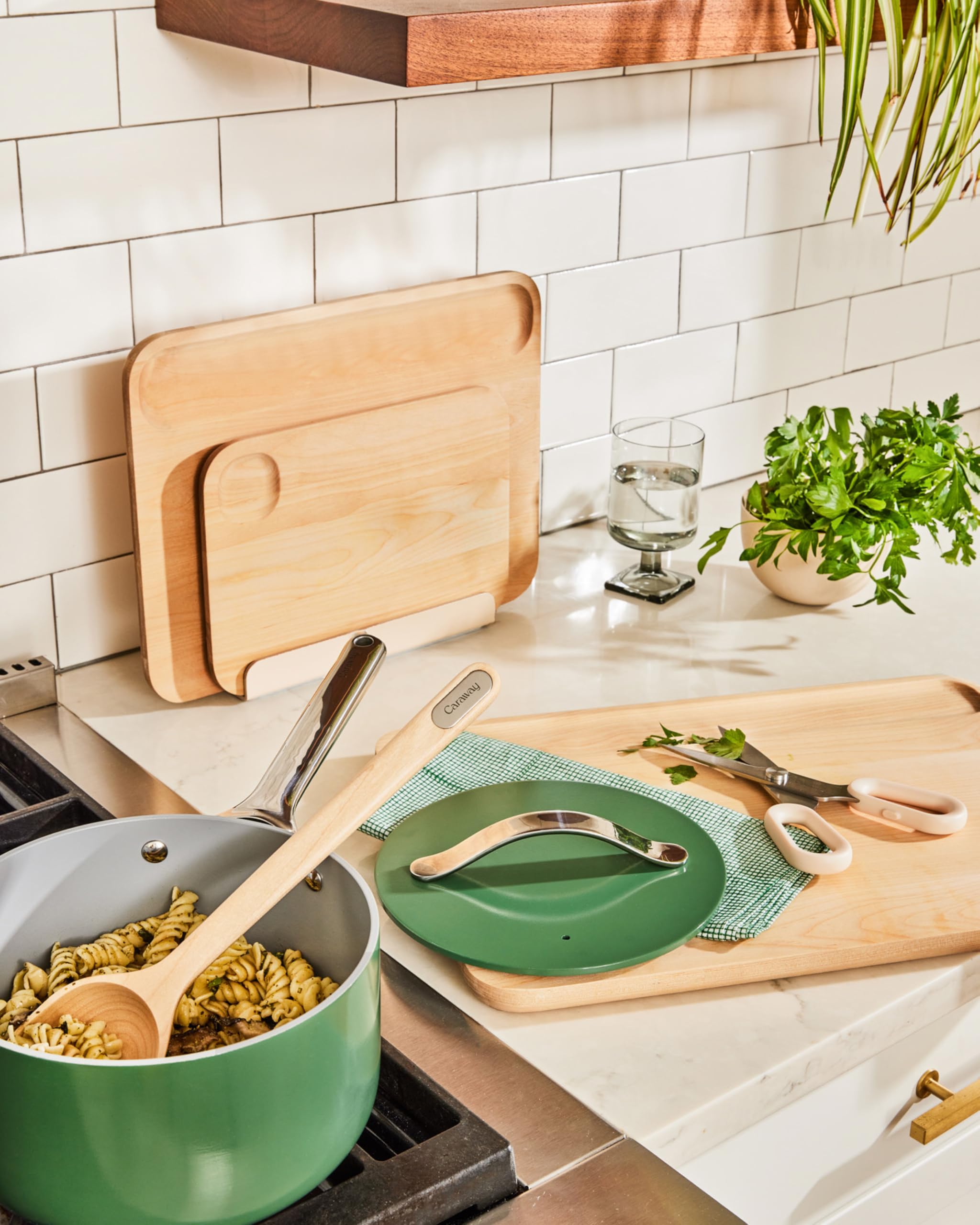Caraway 4-Piece Double Sided Wood Cutting Board Set - Made From FSC-Certified Birch Wood - Mineral Oil & Wax Finish - 3 Sizes - Small, Medium, & Large - Storage Organizers Included