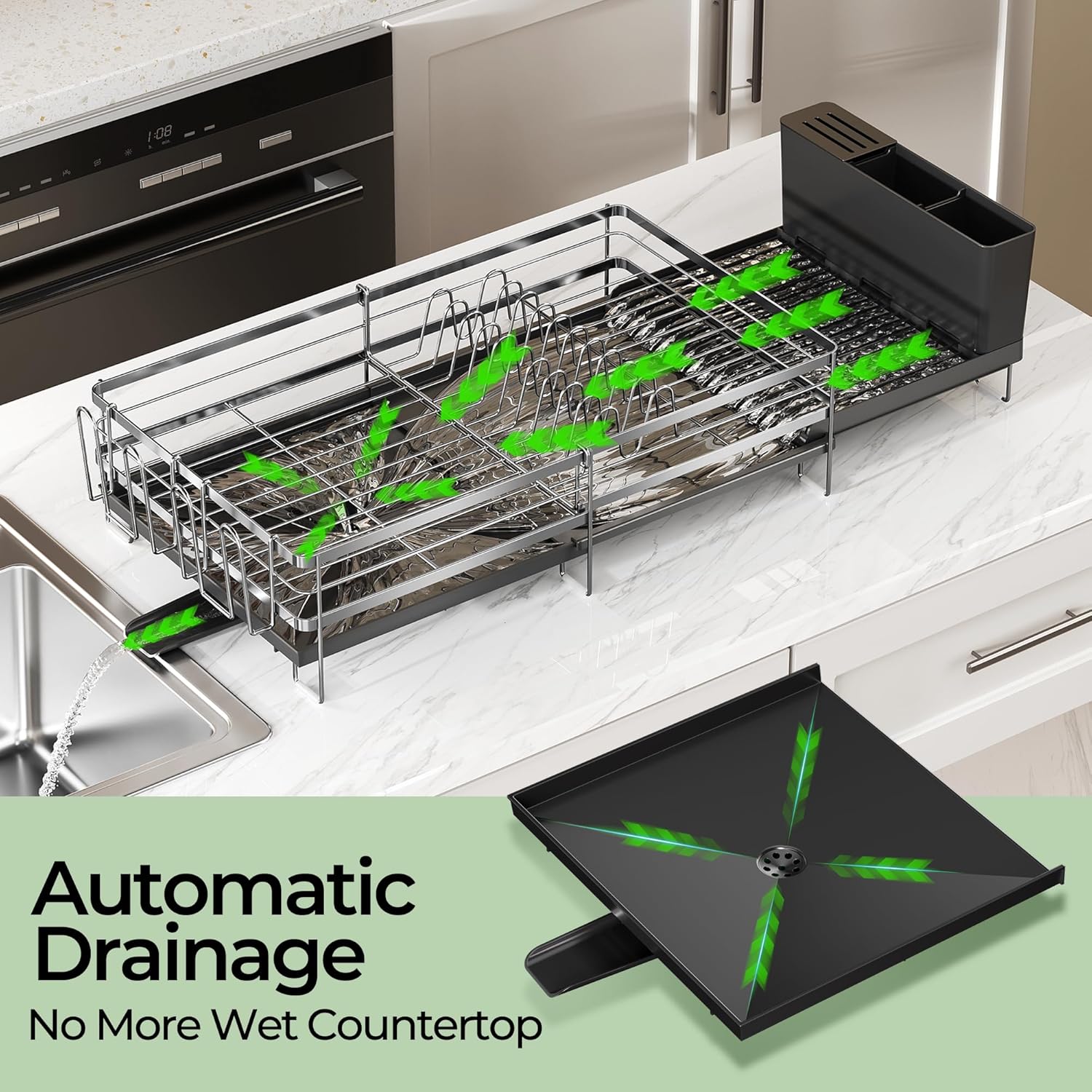 ORDORA Pots and Pans Organizer: under Cabinet, 20.8" Height & Expandable Large Dish Drying Rack, Stainless Steel Anti-Rust Dish Rack for Kitchen Counter