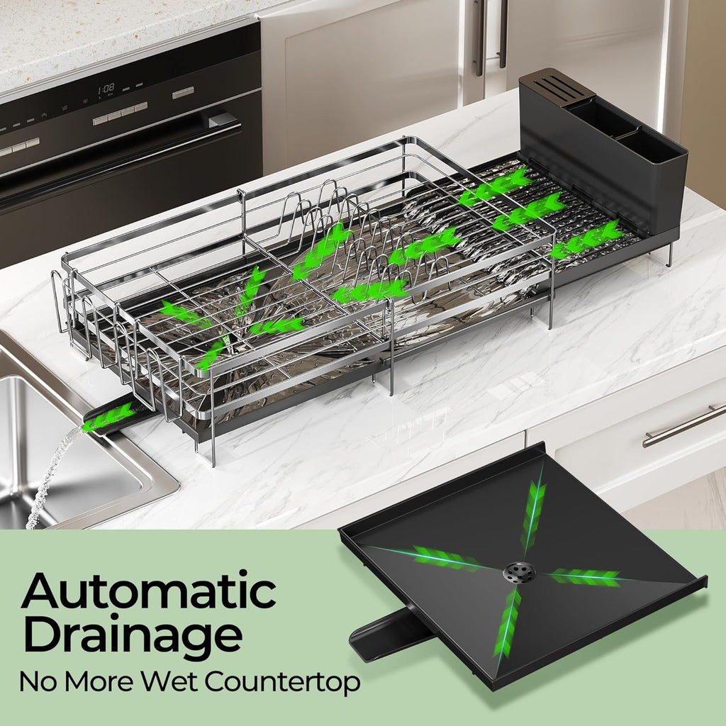 ORDORA 8 Tier Pots and Pans Organizer for Cabinet 16.61'' Height & Expandable Large Dish Drying Rack, Stainless Steel Dish Rack for Kitchen Counter