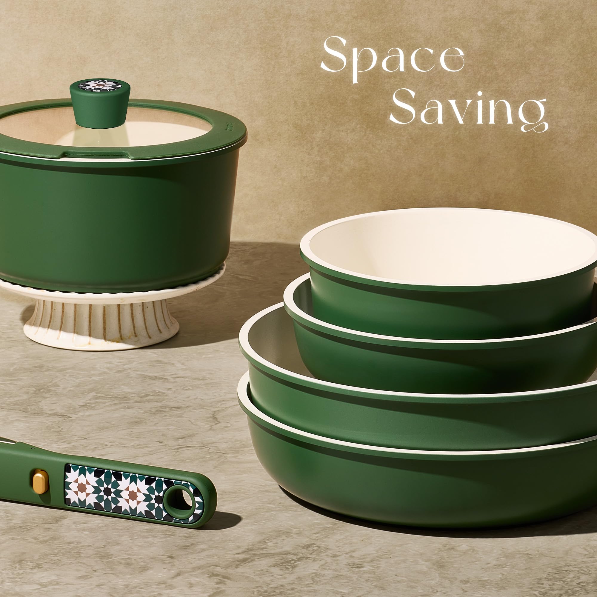 CAROTE 19Pcs Ceramic Cookware Set, Pots and Pans Set Non stick, Non Toxic Cookware Detachable Handle, Kitchen Cooking Set - Induction Cookware, Dishwasher/Oven Safe, PFAS Free, Green