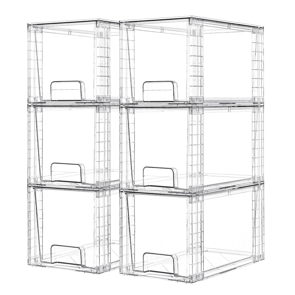 Vtopmart 4 Pack Large Stackable Storage Drawers,Easily Assemble Acrylic Bathroom Closet Undersink Organizers and Storage,Plastic Bins for Kitchen Cabinets,Pantry,Makeup,Medicine Organization