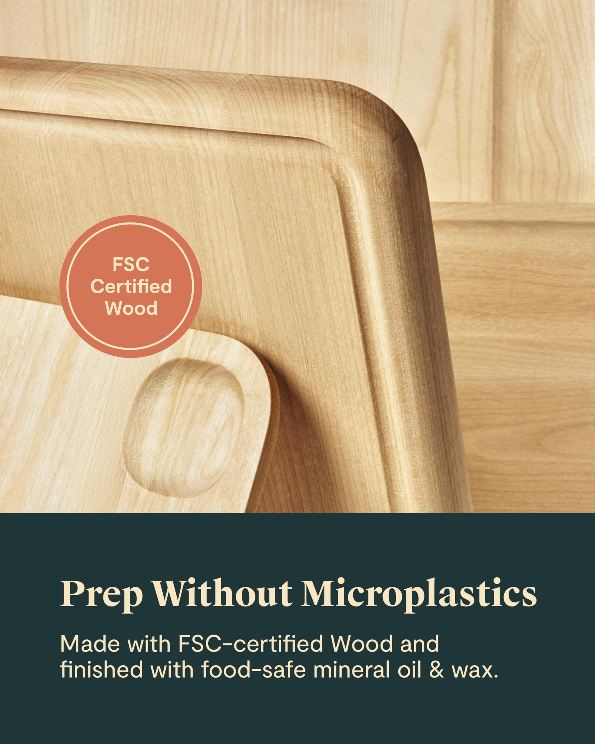 Caraway 4-Piece Double Sided Wood Cutting Board Set - Made From FSC-Certified Birch Wood - Mineral Oil & Wax Finish - 3 Sizes - Small, Medium, & Large - Storage Organizers Included