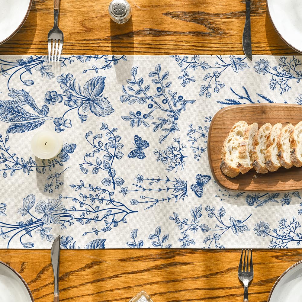 Artoid Mode Wildflowers Floral Spring Table Runner, Seasonal Summer Butterfly Kitchen Dining Table Decoration for Home Party 13x72 Inch