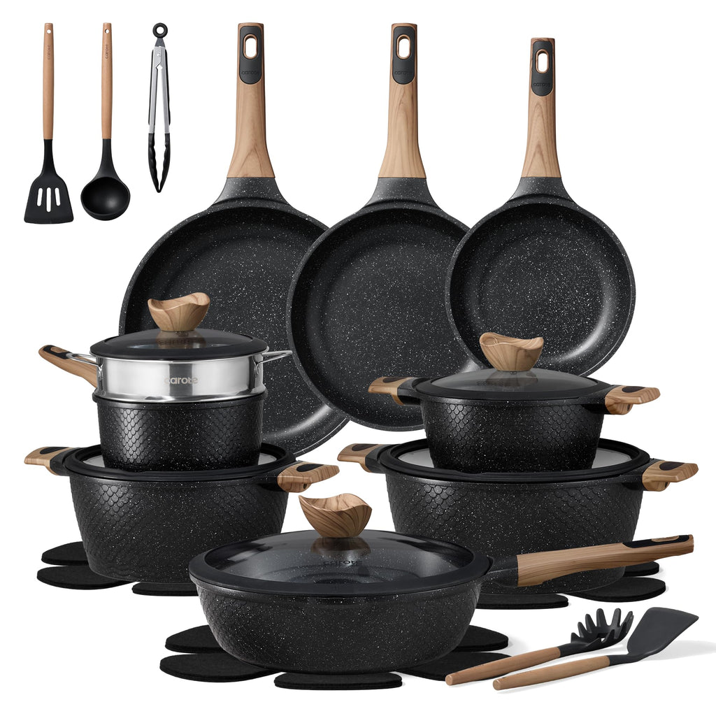 CAROTE 26PCS Pots and Pans Set Non Stick, Cookware Set Pots and Pans Induction Cook Ware, Nonstick Kitchen Cooking, PFOA Free