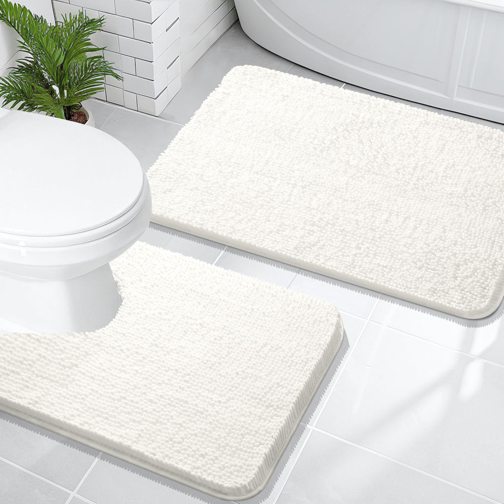 OLANLY Bathroom Rugs Sets 2 Piece, Soft Absorbent Chenille Bath Mats and U-Shaped Contour Toilet Mat Area Rug Set, Machine Washable Bath Carpet, Home Decor Accessories(30"x20"+24"x20", Grey)