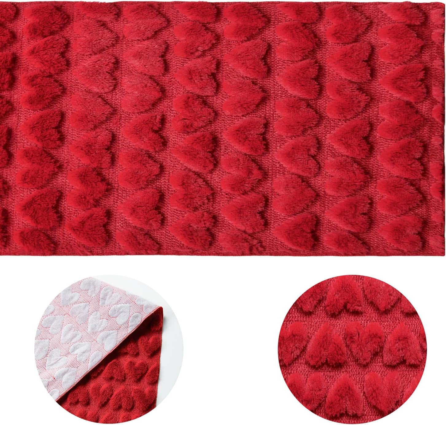 Artoid Mode Red Soft Plush Faux Fur Jacquard Heart Valentine's Day Table Runner, Seasonal Kitchen Dining Table Decoration for Home Party Decor 13x72 Inch