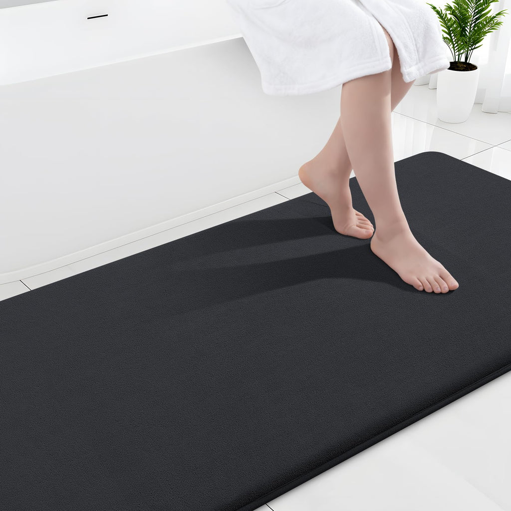 Smiry Memory Foam Bath Mat 30x20, Extra Soft and Absorbent Bathroom Mats, Non Slip Washable Carpet for Floor, Shower and Tub, Black