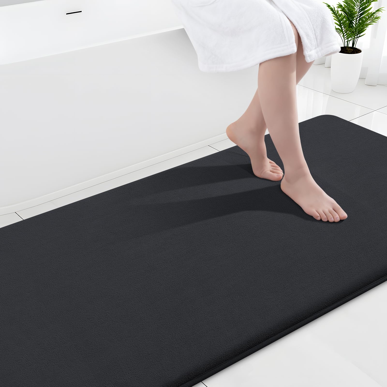 Smiry Memory Foam Bath Mat 30x20, Extra Soft and Absorbent Bathroom Mats, Non Slip Washable Carpet for Floor, Shower and Tub, Black