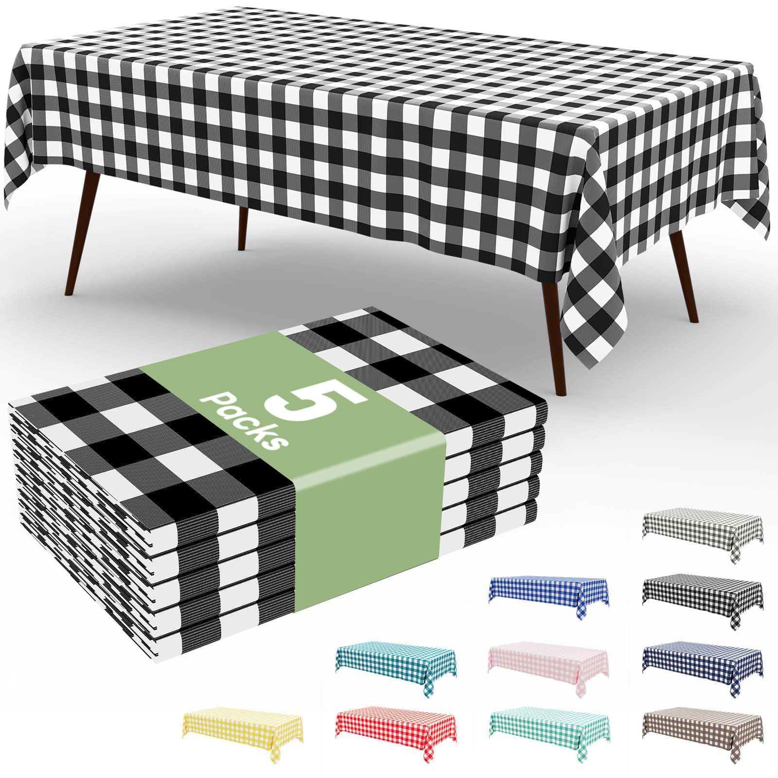 Smiry 3 Pack Red Gingham Disposable Tablecloths - 54" x 108" Heavy Duty Plastic Table Cloth, Waterproof Buffalo Plaid Table Covers for Picnic, Banquets, Outdoor Parties