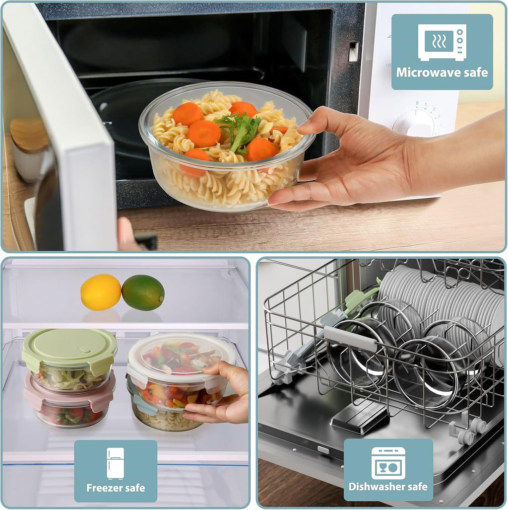 Freshmage 4 Pack 30oz Glass Food Storage Containers with Lids and 4 Pack 20oz Glass Meal Prep Containers with Lids, Heat-Resistant BPA-Free, Microwave, Oven, Dishwasher, and Freezer Safe