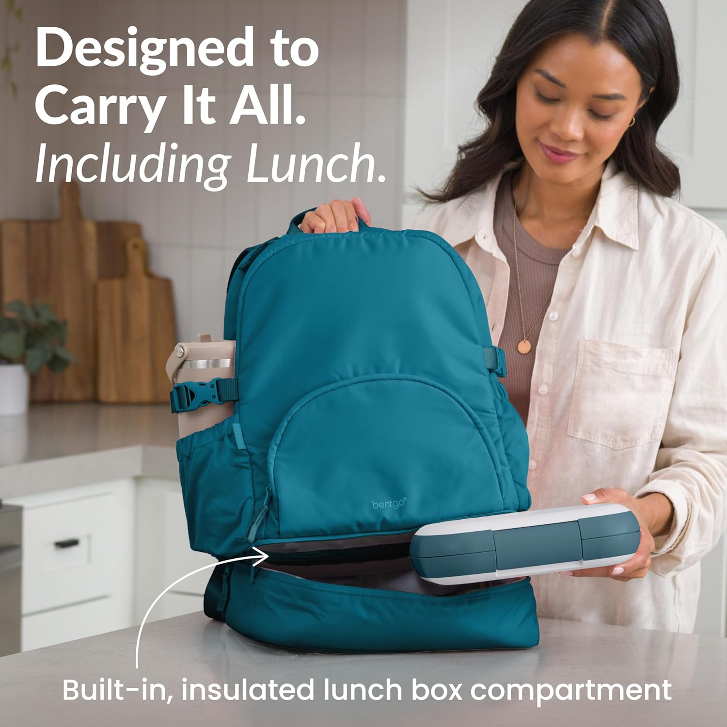 Bentgo 2-in-1 Adult Backpack & Insulated Lunch Bag – Lightweight, Water-Resistant Travel Backpack with 9 Compartments, Laptop Sleeve & Trolley Sleeve for Work & Everyday Use (Deep Teal)