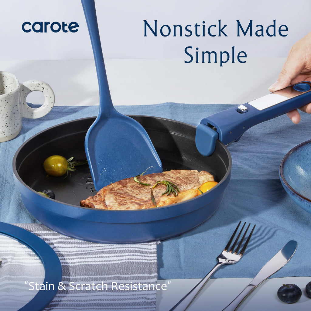CAROTE 22pcs Pots and Pans Set Non Stick, Nonstick Cookware Set, Dishwasher/Oven/Fridge Safe Pots and Pans, Removable Handle RV Oven Safe Cookware, Induction Kitchen Set, Blue