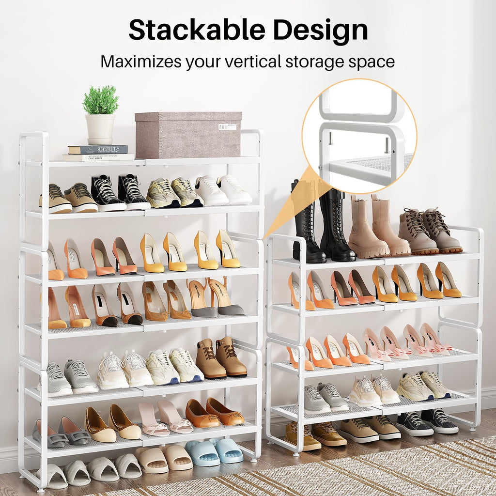 SNTD Shoe Rack - Expandable Shoe Organizer for Closet, Adjustable Metal Shoe Shelf Storage, Stackable Long Shoe Stand Holder for Garage, Entryway, Door Entrance (Black, 2-Tier)