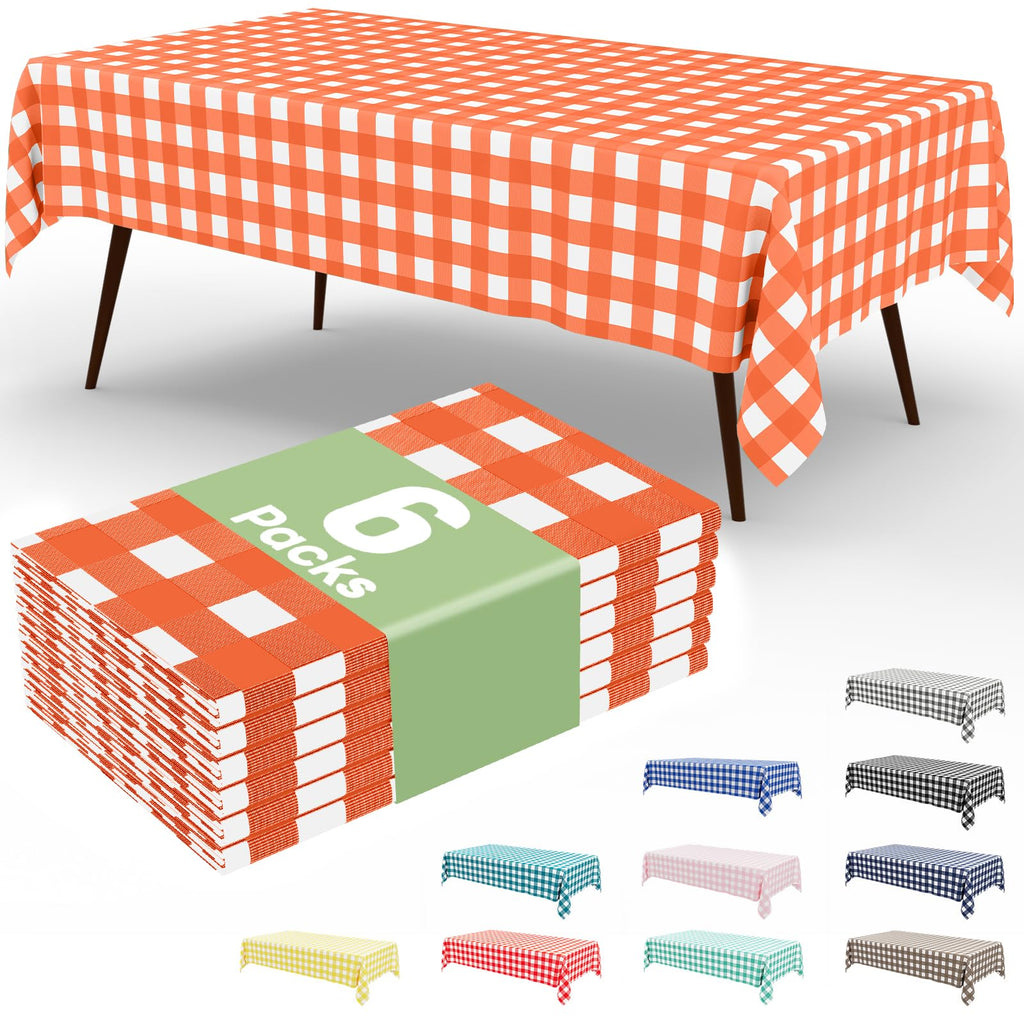 Smiry 3 Pack Red Gingham Disposable Tablecloths - 54" x 108" Heavy Duty Plastic Table Cloth, Waterproof Buffalo Plaid Table Covers for Picnic, Banquets, Outdoor Parties