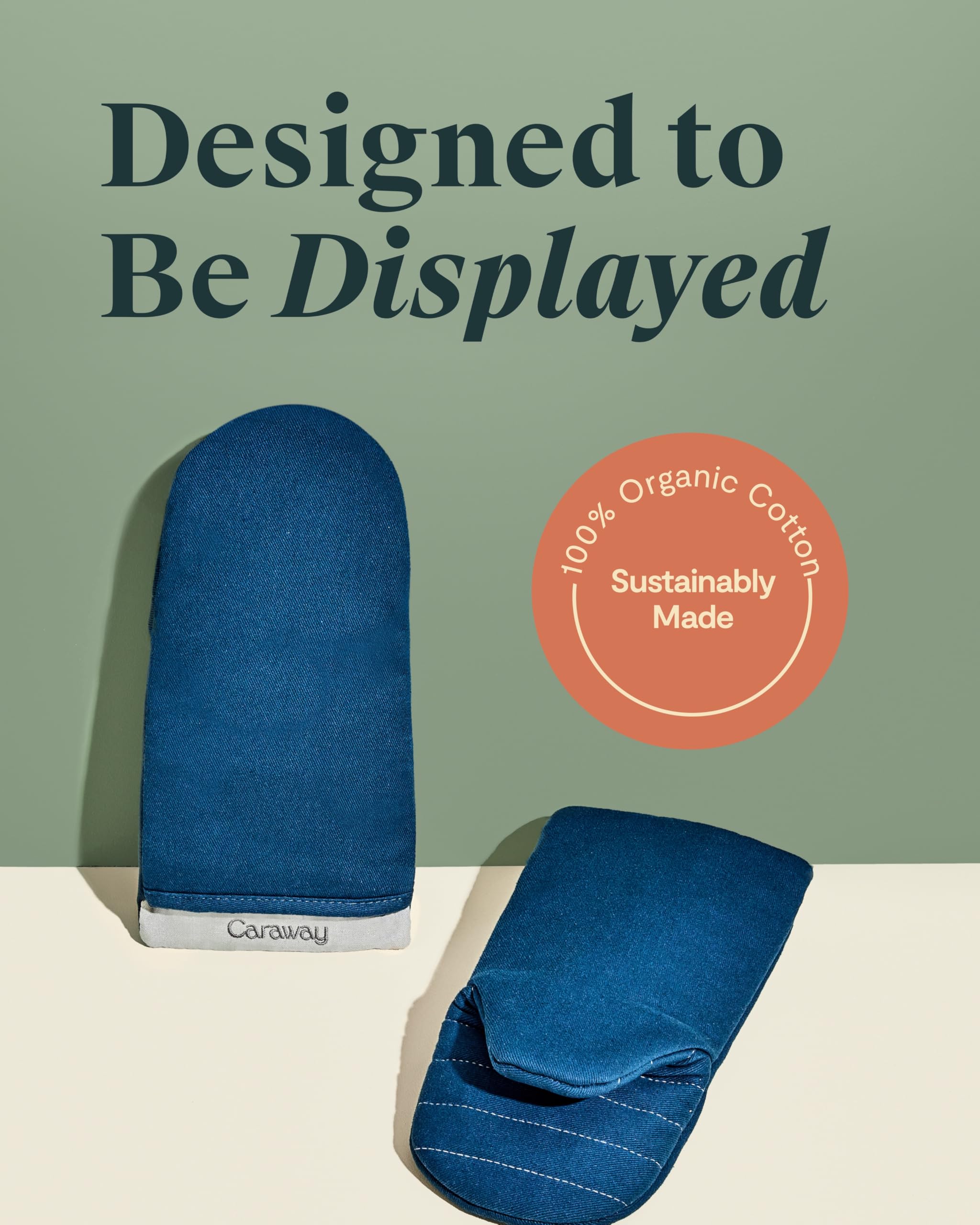 Caraway Oven Mitts - 100% Organic Cotton Oven Mitt - Double-Layer & Stain-Resistant Stitching - Safe Handling of Hot Kitchenware - Set of 2 - Cream