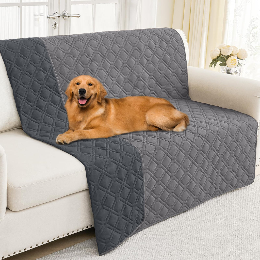 Smiry Waterproof Couch Covers for Dogs Washable, Reversible Pet Couch Covers for 3 Cushion Sofa Pet Friendly, Soft Sofa Furniture Protector for Dogs Cat Kids, Checkered (30"x70", Grey/Dark Grey)