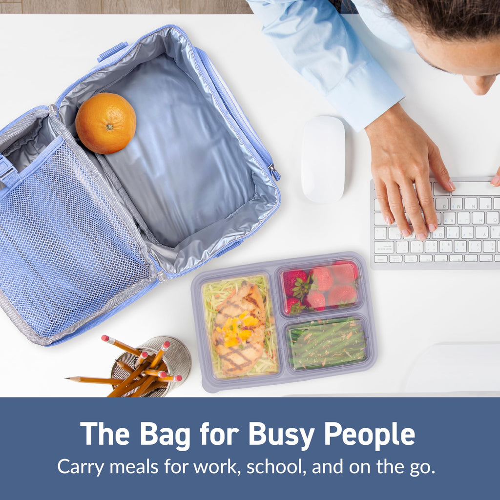 Bentgo® Deluxe Lunch Bag - Durable and Insulated Lunch Tote with Zippered Outer Pocket, Internal Mesh Pocket, Padded & Adjustable Straps, & 2-Way Zippers - Fits Most Lunch Boxes (Carbon Black)