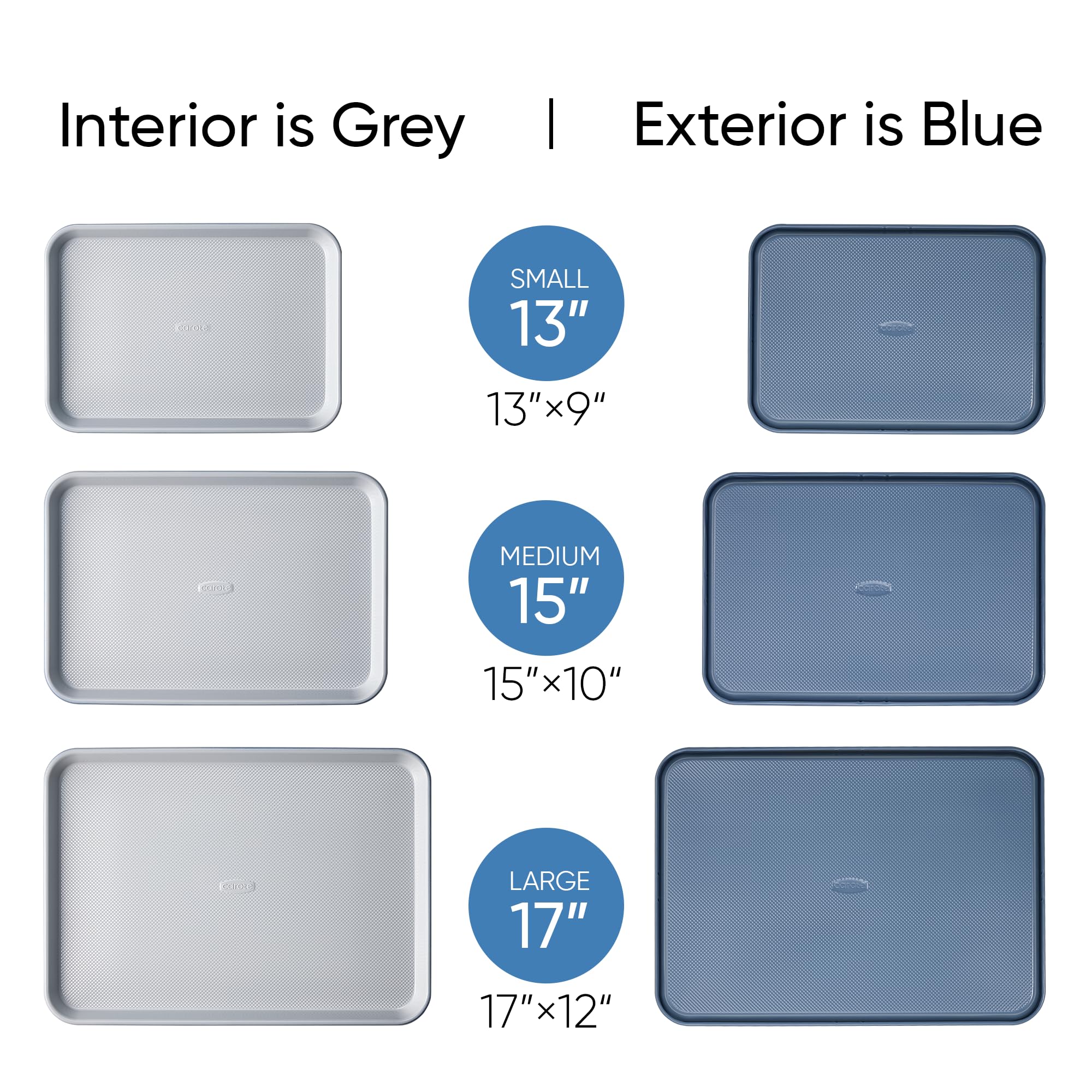 CAROTE 3-Piece Baking Pan Set - Bakeware Set, Baking Sheet Set Including 13 Inch 15 Inch 17 Inch Sheet Pan, Cookie Sheet for Baking, Royal Violet, Blue & Grey