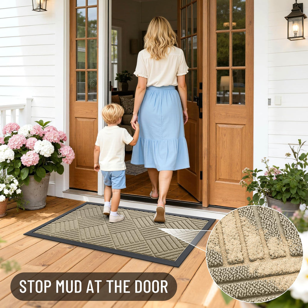 OLANLY Front Door Mat Outside Entrance 29.5x17, Absorbent, Heavy Duty Sturdy Natural Rubber Doormat Indoor Outdoor, Stain and Fade Resistant, Non-Slip Low Profile Floor Mat for Entryway, Grey Diamond