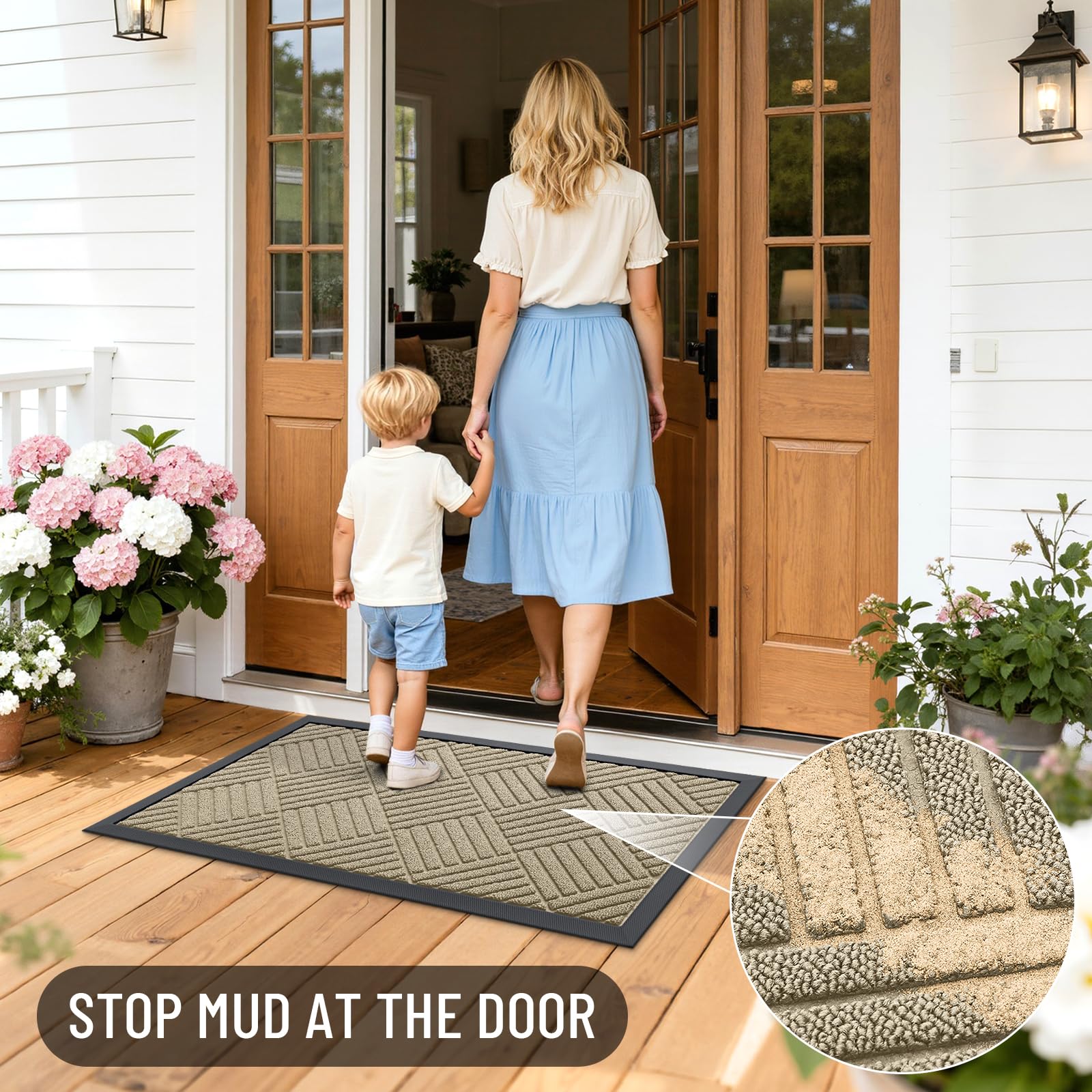 OLANLY Front Door Mat Outside Entrance 29.5x17, Absorbent, Heavy Duty Sturdy Natural Rubber Doormat Indoor Outdoor, Stain and Fade Resistant, Non-Slip Low Profile Floor Mat for Entryway, Grey Diamond