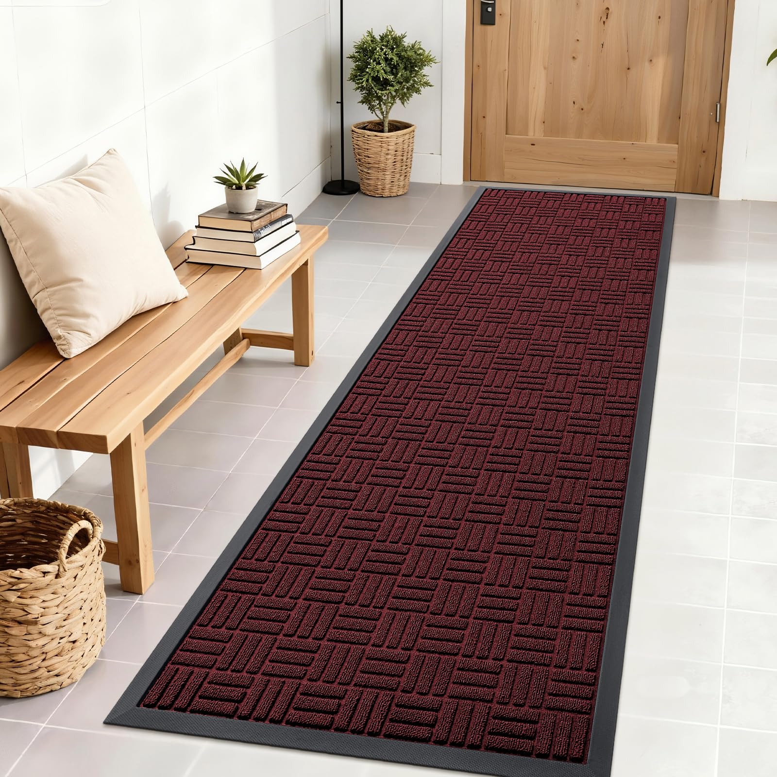 OLANLY Front Door Mat Outside Entrance 29.5x17, Absorbent, Heavy Duty Sturdy Natural Rubber Doormat Indoor Outdoor, Stain and Fade Resistant, Non-Slip Backing Low Profile Floor Mat for Entryway, Grey