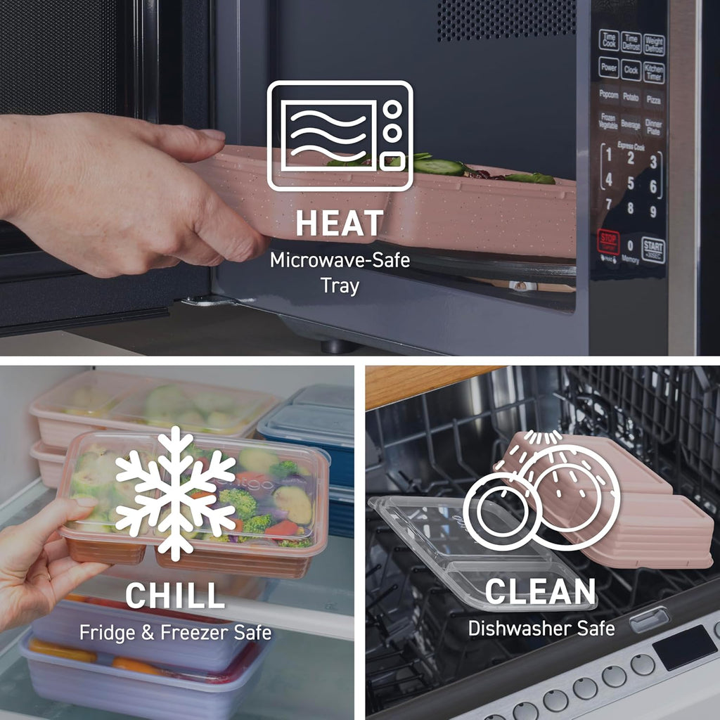 Bentgo Prep - 20-Piece 2-Compartment Reusable Meal Prep Containers with Lids, PFAS & BPA Free Materials, Durable, Microwave, Freezer, & Dishwasher Safe To Go Food Storage (Burgundy)