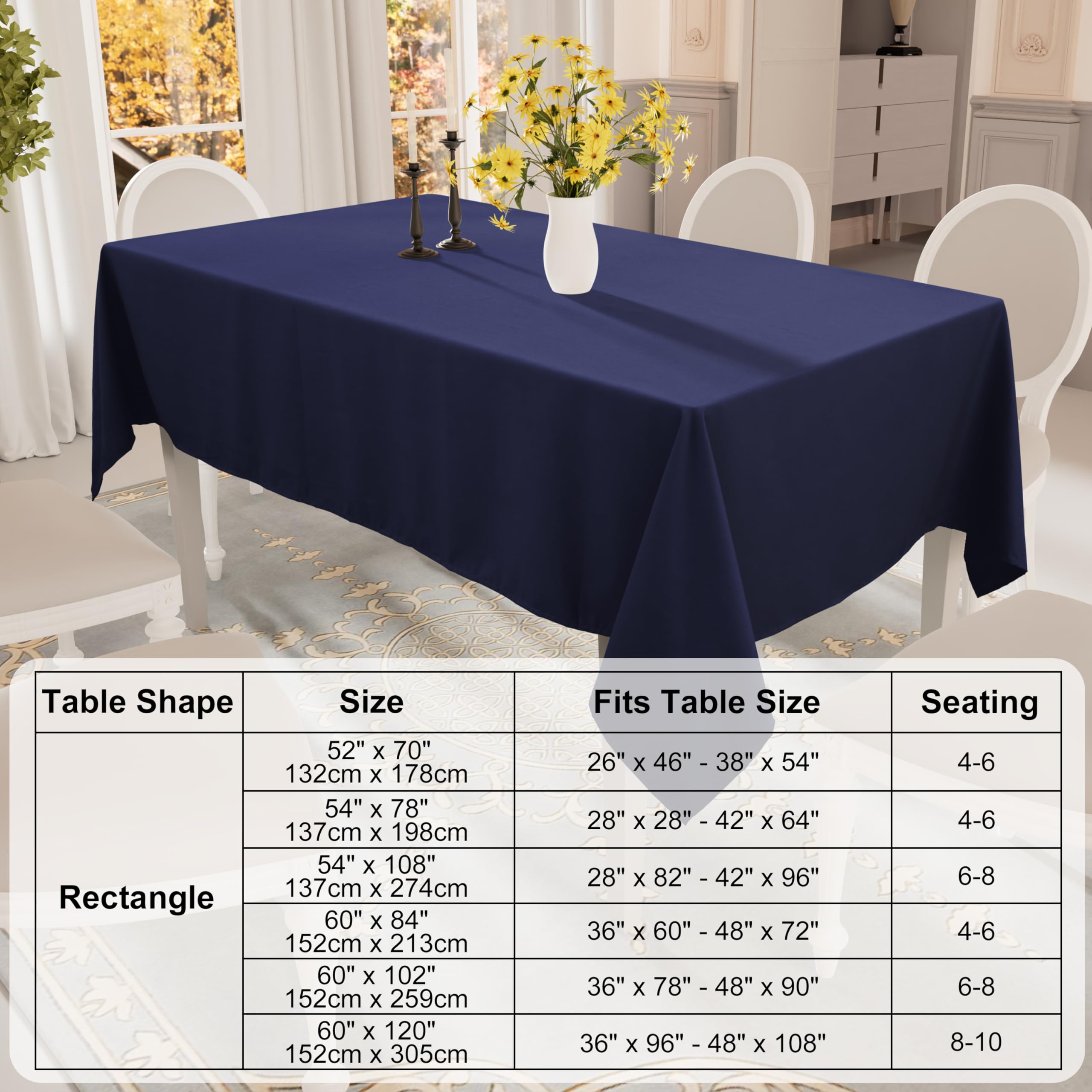 Smiry Rectangle Table Cloth, Waterproof Anti-Scratch Polyester Tablecloth, Decorative Washable Fabric Table Cover for Dining, Buffet, Parties and Outdoor, 60x84, Black