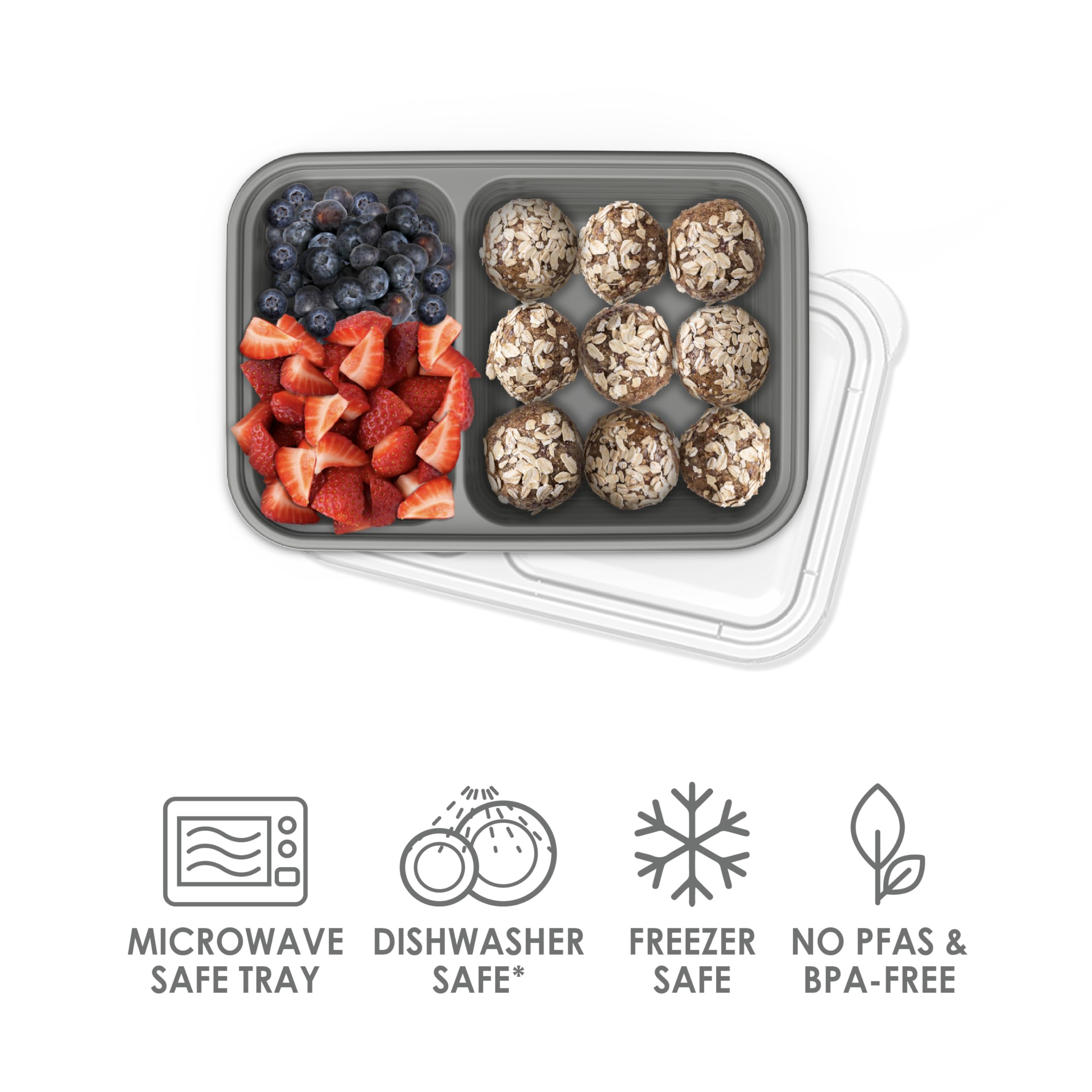 Bentgo Prep - 2-Compartment Snack Containers with Lids - Reusable, Microwaveable, Durable, PFAS & BPA-Free, Freezer, & Dishwasher-Safe Meal Prep Food Storage - 10 Trays & 10 Lids (Basil Glitter)