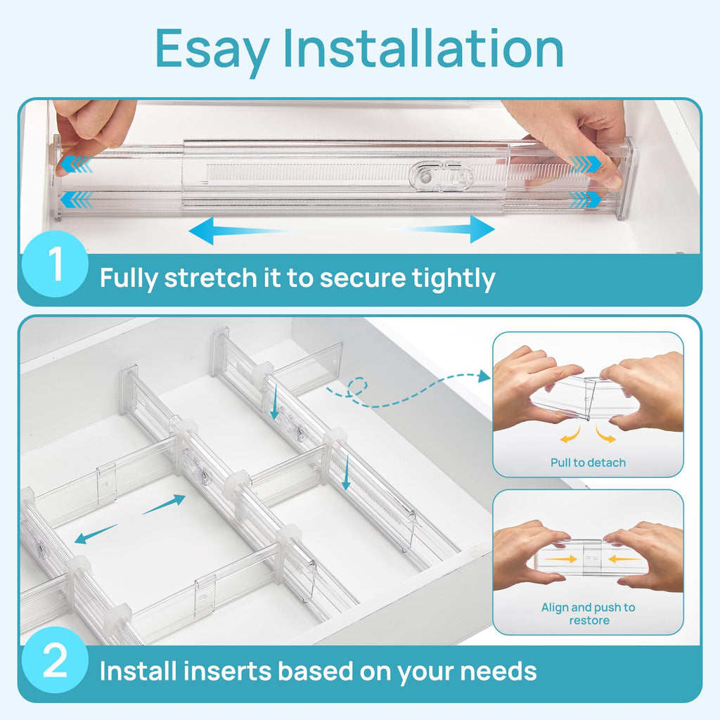 Vtopmart 8 Pack 6" Tall Upgrade Drawer Dividers for Big and Deep Drawer, 12.8"-22.3" Adjustable Expandable Dresser Drawer Organizer, Clear Plastic Separators for Dresser, Baby Supplies, Kitchenware