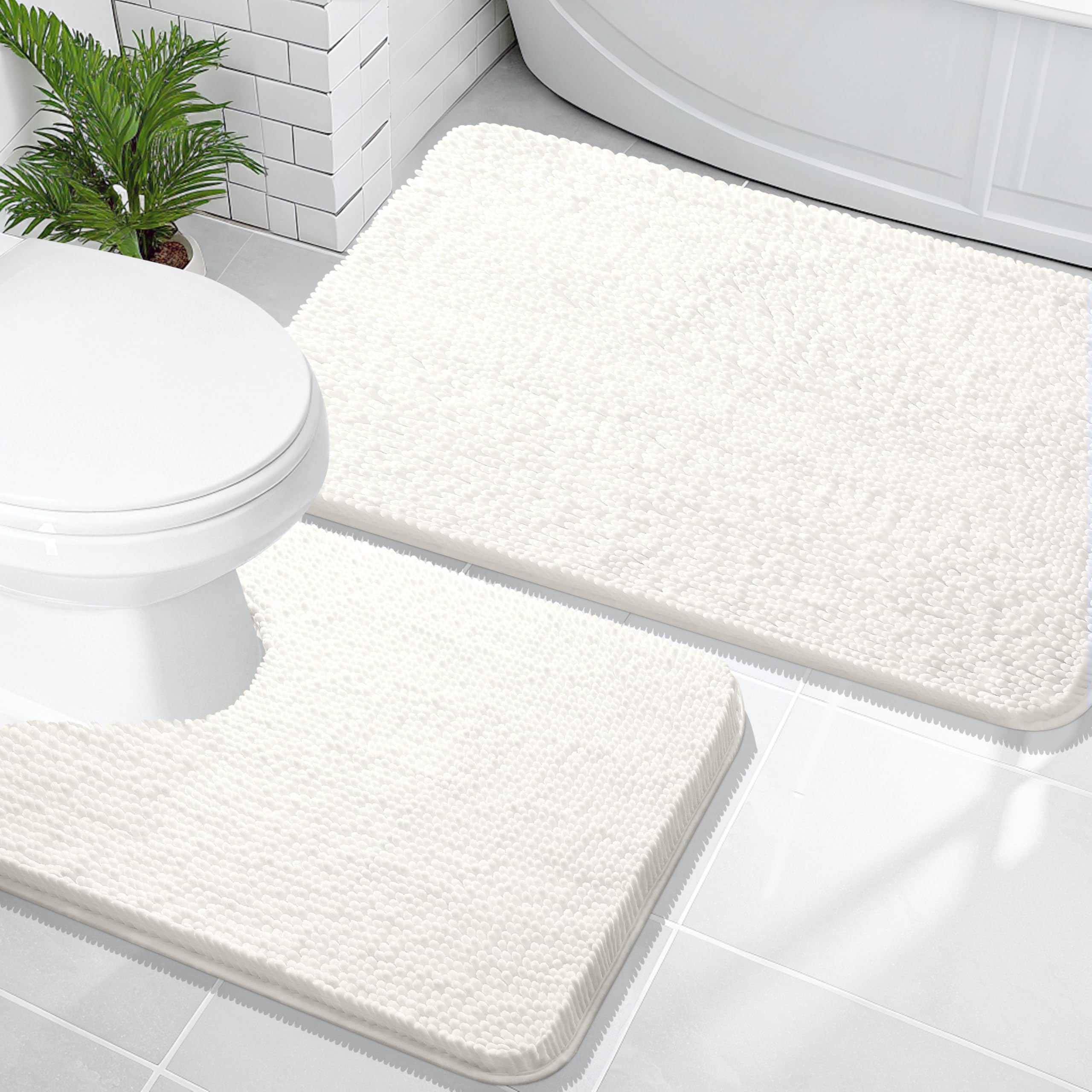 OLANLY Bathroom Rugs Sets 2 Piece, Soft Absorbent Chenille Bath Mats and U-Shaped Contour Toilet Mat Area Rug Set, Machine Washable Bath Carpet, Home Decor Accessories(30"x20"+24"x20", Grey)