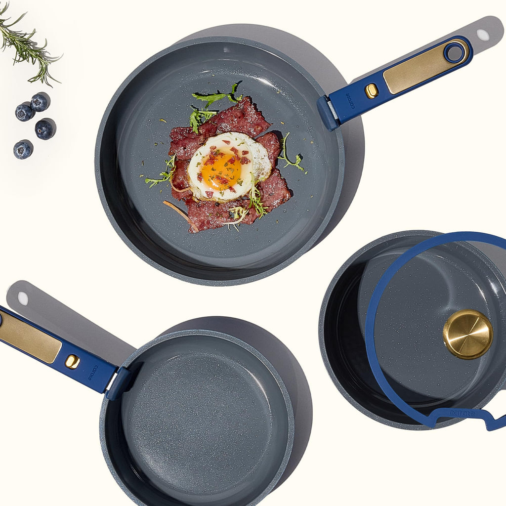 CAROTE Blue&Gold Ceramic Cookware Set Non Toxic, PFAS Free,15Pcs Pots and Pans Set Non Stick Detachable/Removable Handle,Kitchen Cooking Set Dishwasher Safe, Nonstick Pot and Pan, Induction Cookware