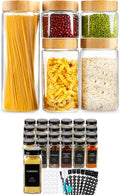 AISIPRIN 24 pcs Spice Jars with Lable & 5pcs Airtight Glass Jar with Lid for Cookie, Pasta, Cereal Storage Containers