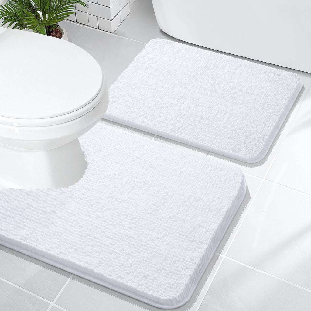 OLANLY Bathroom Rugs Sets 2 Piece, Soft Absorbent Chenille Bath Mats and U-Shaped Contour Toilet Mat Area Rug Set, Machine Washable Bath Carpet, Home Decor Accessories(30"x20"+24"x20", Grey)