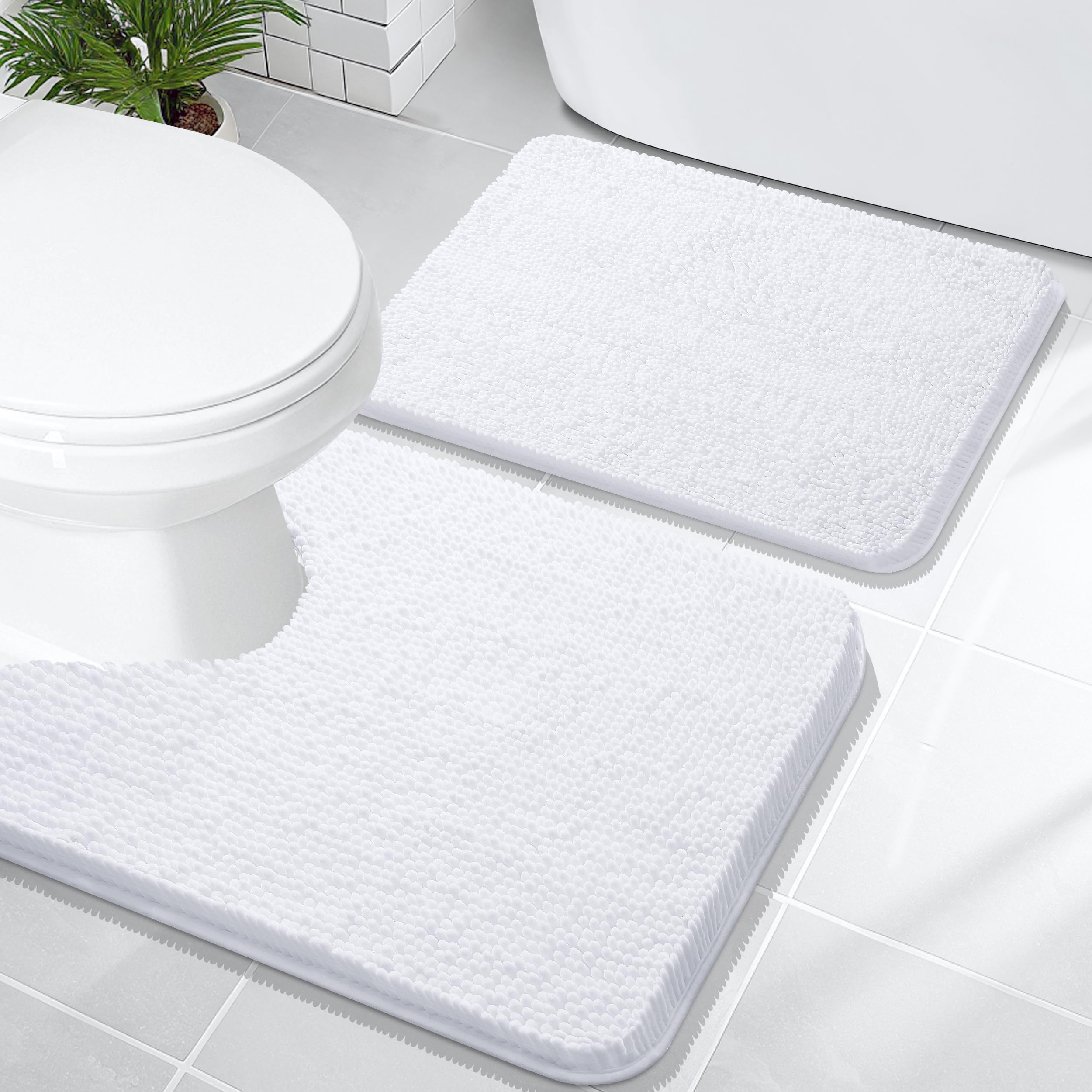OLANLY Bathroom Rugs Sets 2 Piece, Soft Absorbent Chenille Bath Mats and U-Shaped Contour Toilet Mat Area Rug Set, Machine Washable Bath Carpet, Home Decor Accessories(30"x20"+24"x20", Grey)