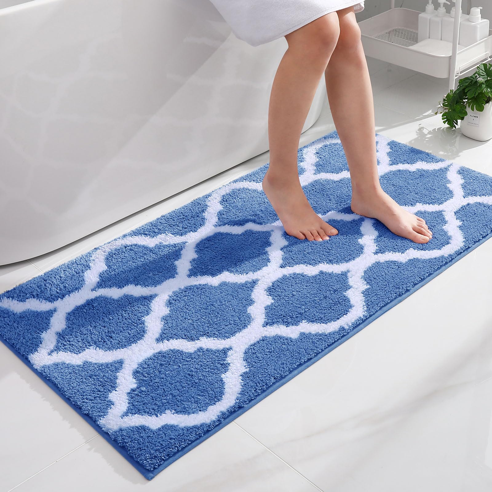 OLANLY Bathroom Rugs 24x16, Soft and Absorbent Microfiber Bath Rugs, Non-Slip Shaggy Shower Carpet, Machine Wash Dry, Bath Mats for Bathroom Floor, Tub and Shower, Grey