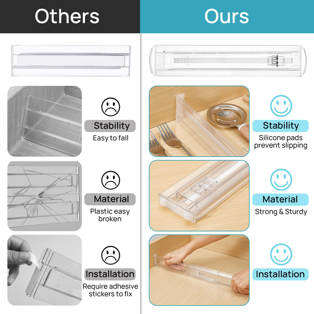 Vtopmart 12 Pack Drawer Dividers for Clothes, 4" High 10.2"-16.5" Adjustable Expandable Dresser Drawer Organizer, Clear Plastic Separators for Dresser, Baby Clothing, Underwear, Cosmetic, Toiletries